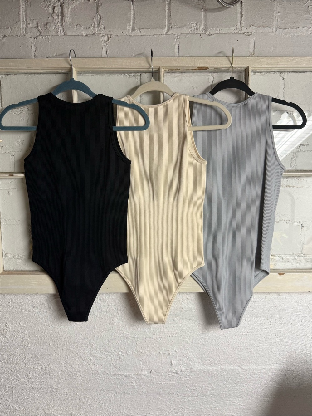 Ribbed Sleeveless Bodysuit - Black, Cream & Light Gray - Picture 4 of 5